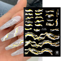 Metallic Marble Nail Art Stickers 3D Self Adhesive Bronzing French Stripe
