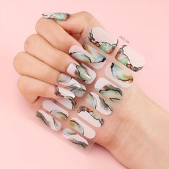 Green Marble Nail Art Stickers for Floral Manicure