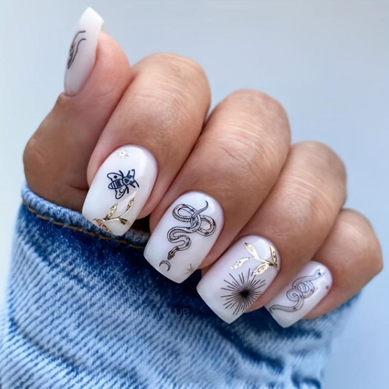 3D Snake Leaf Nail Stickers Geometry Animal Nail Decals DIY Decor