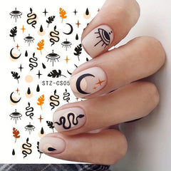 3D Snake Leaf Nail Stickers Geometry Animal Nail Decals DIY Decor