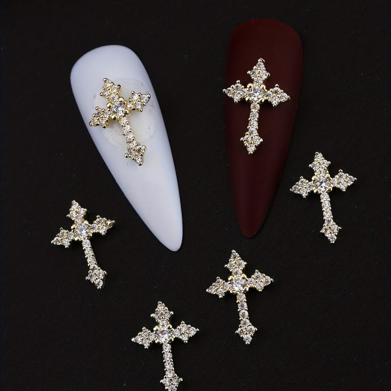 3D Cross Nail Charms Pearl Rhinestone Nail Decor