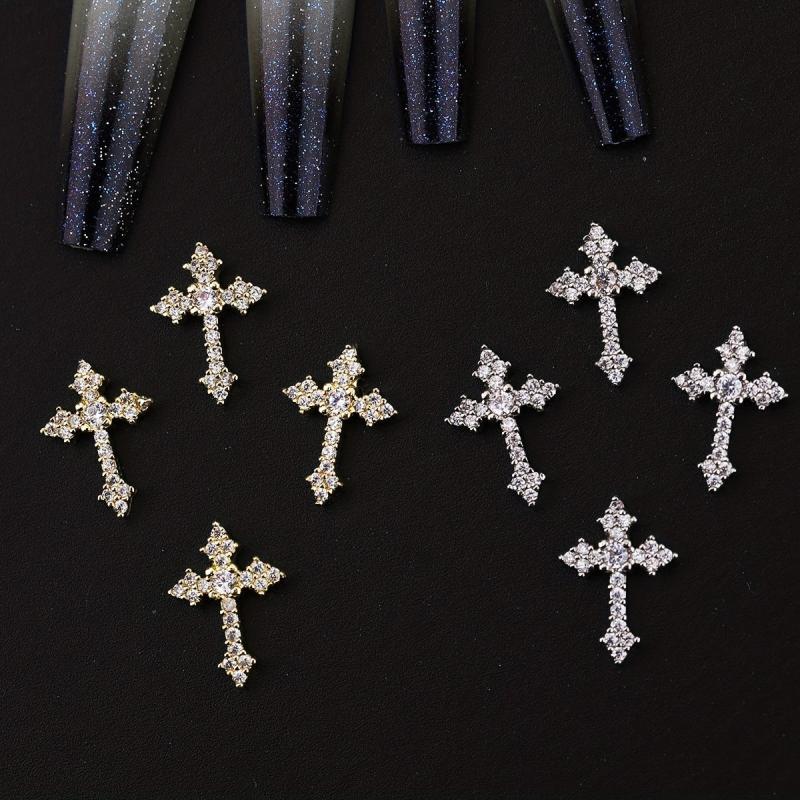 3D Cross Nail Charms Pearl Rhinestone Nail Decor