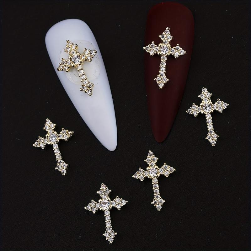 3D Cross Nail Charms Pearl Rhinestone Nail Decor
