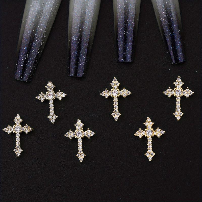 3D Cross Nail Charms Pearl Rhinestone Nail Decor