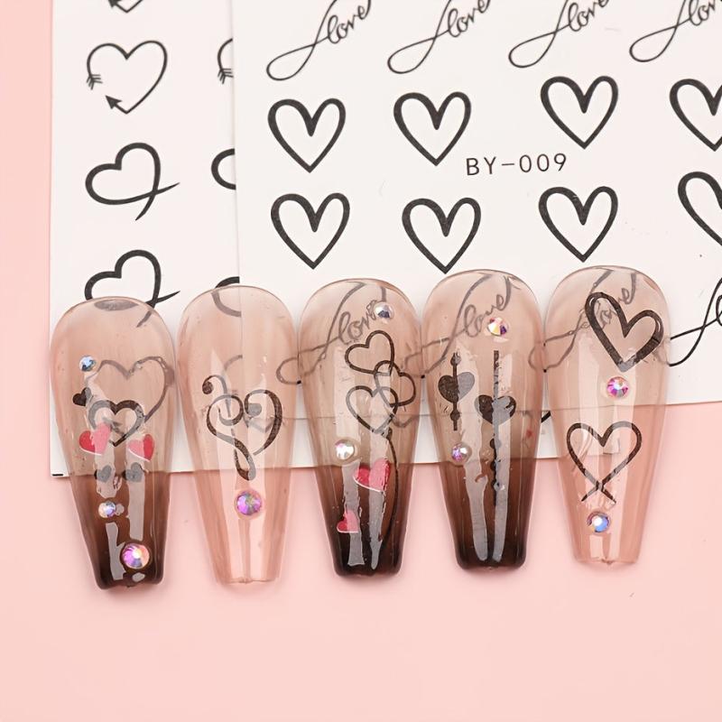 12 Pcs Love Heart Nail Water Stickers Decals Set