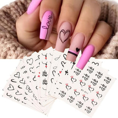 12 Pcs Love Heart Nail Water Stickers Decals Set