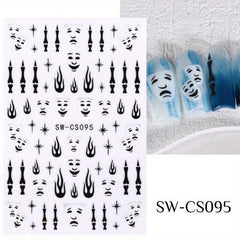 3D Pink Heart Fire Flame Nail Sticker Decal Self Adhesive Manicure
