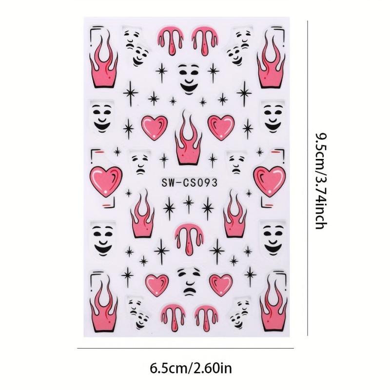 3D Pink Heart Fire Flame Nail Sticker Decal Self Adhesive Manicure