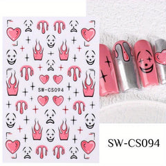 3D Pink Heart Fire Flame Nail Sticker Decal Self Adhesive Manicure
