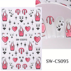 3D Pink Heart Fire Flame Nail Sticker Decal Self Adhesive Manicure