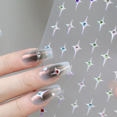 Sparkle Star Nail Art Stickers 3D Self Adhesive Decals Bling Rhinestone