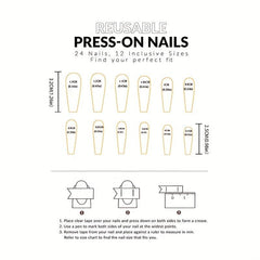 24 pcs Heart Rhinestone Press On Nails Long Square False Nails for Women