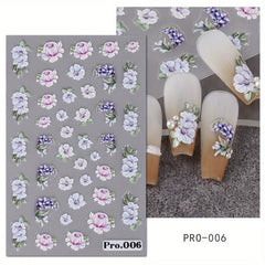 5D Embossed Flower Leaves Nail Art Stickers Decals Self Adhesive Summer Nail Sup