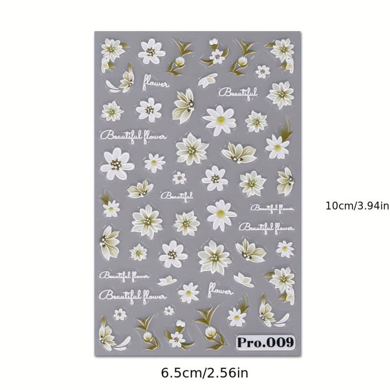 5D Embossed Flower Leaves Nail Art Stickers Decals Self Adhesive Summer Nail Sup