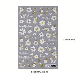 5D Embossed Flower Leaves Nail Art Stickers Decals Self Adhesive Summer Nail Sup