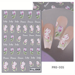 5D Embossed Flower Leaves Nail Art Stickers Decals Self Adhesive Summer Nail Sup