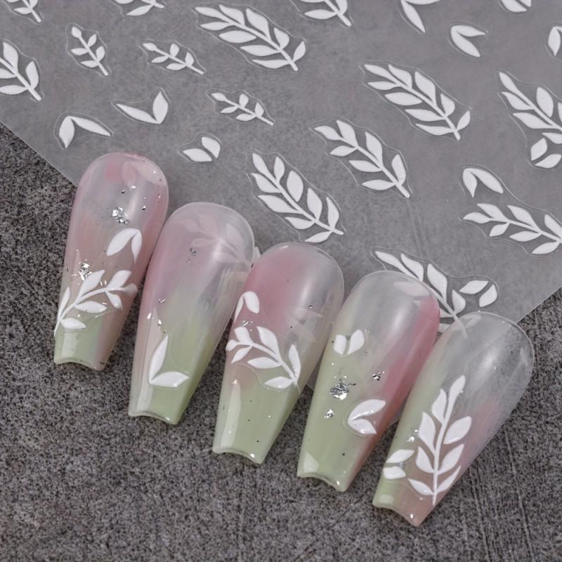 5D Embossed Flower Leaves Nail Art Stickers Decals Self Adhesive Summer Nail Sup