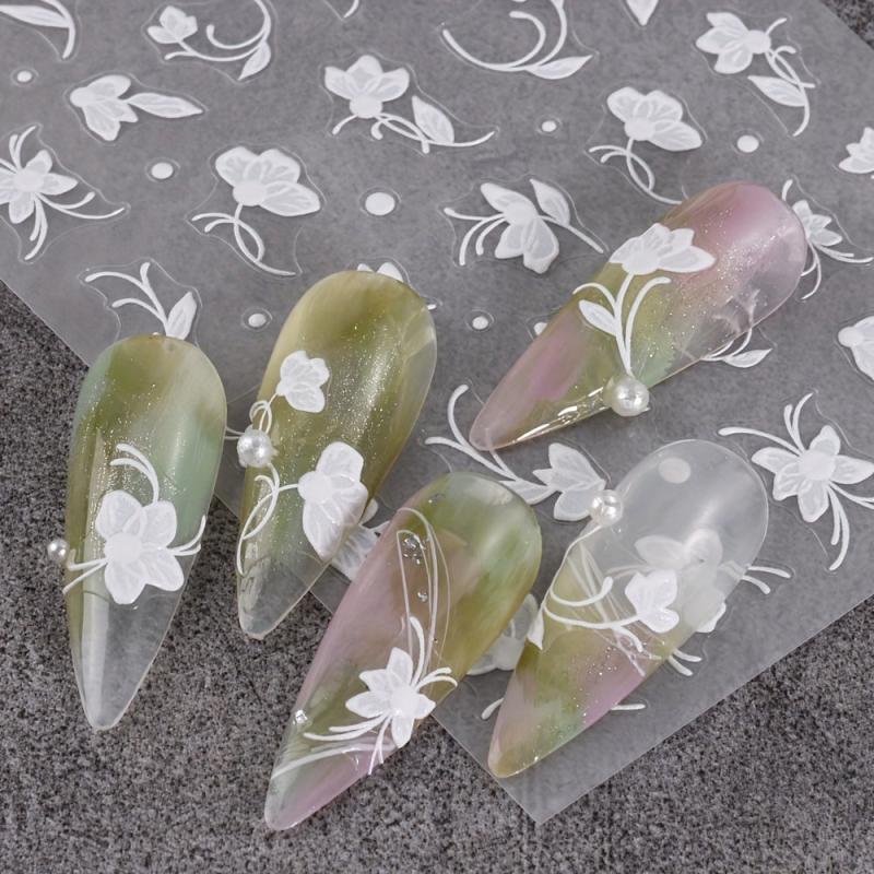 5D Embossed Flower Leaves Nail Art Stickers Decals Self Adhesive Summer Nail Sup