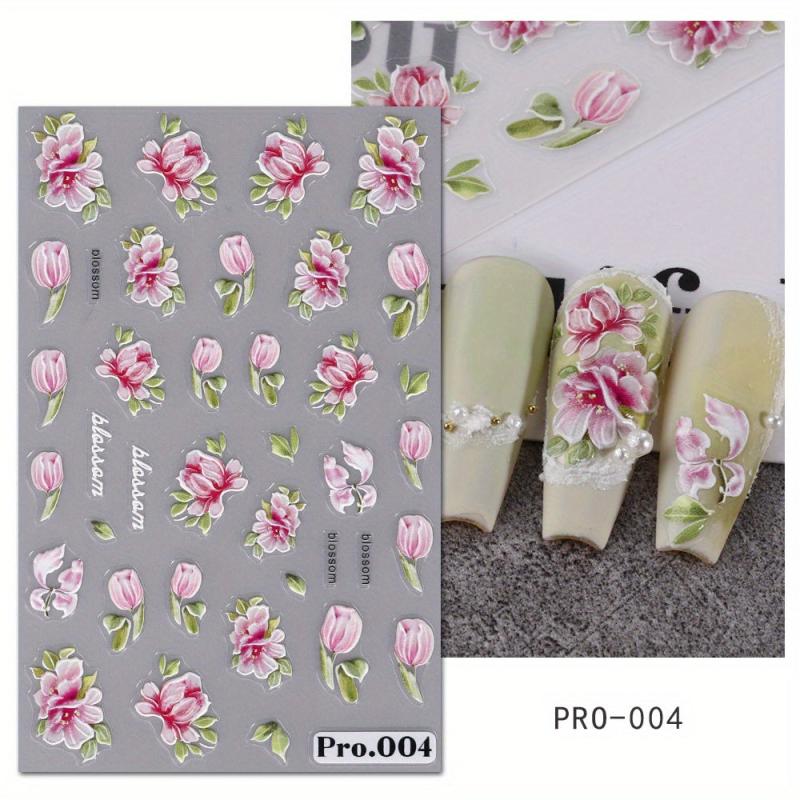 5D Embossed Flower Leaves Nail Art Stickers Decals Self Adhesive Summer Nail Sup