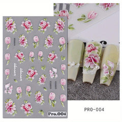 5D Embossed Flower Leaves Nail Art Stickers Decals Self Adhesive Summer Nail Sup
