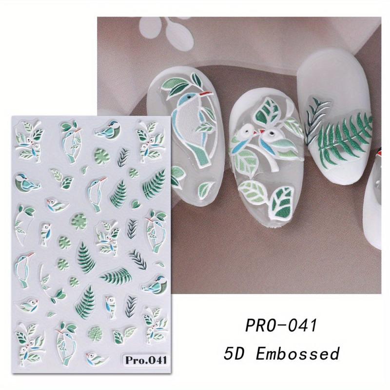 5D Embossed Flower Leaves Cactus Nail Art Stickers Decals Self Adhesive