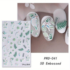 5D Embossed Flower Leaves Cactus Nail Art Stickers Decals Self Adhesive