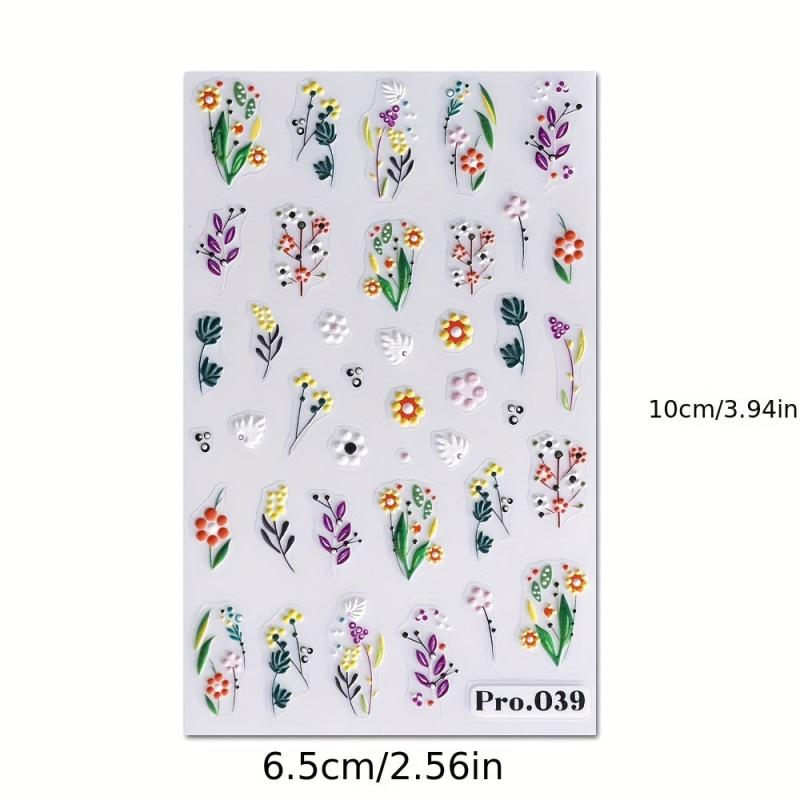5D Embossed Flower Leaves Cactus Nail Art Stickers Decals Self Adhesive
