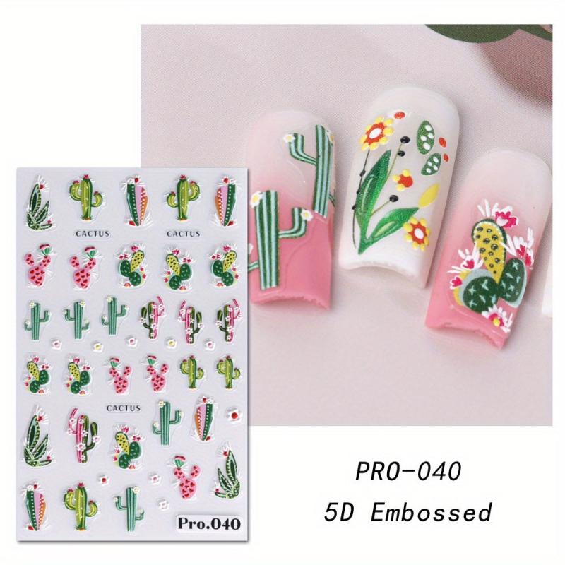 5D Embossed Flower Leaves Cactus Nail Art Stickers Decals Self Adhesive