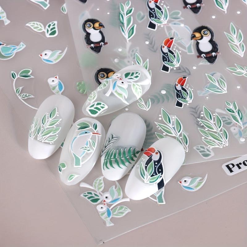 5D Embossed Flower Leaves Cactus Nail Art Stickers Decals Self Adhesive