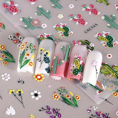 5D Embossed Flower Leaves Cactus Nail Art Stickers Decals Self Adhesive