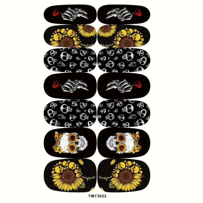 14sheets Halloween Nail Art Stickers Skull Nail Polish Strips For DIY