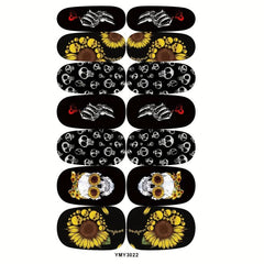 14sheets Halloween Nail Art Stickers Skull Nail Polish Strips For DIY
