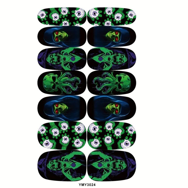 14sheets Halloween Nail Art Stickers Skull Nail Polish Strips For DIY