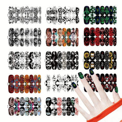 14sheets Halloween Nail Art Stickers Skull Nail Polish Strips For DIY