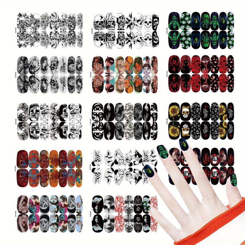 14sheets Halloween Nail Art Stickers Skull Nail Polish Strips For DIY