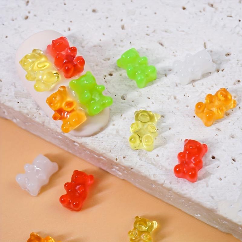 50pcs Cute Candy Bear Nail Charms Resin 3D Rhinestones Accessories
