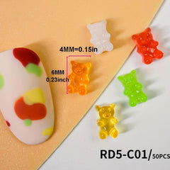 50pcs Cute Candy Bear Nail Charms Resin 3D Rhinestones Accessories