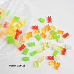 50pcs Cute Candy Bear Nail Charms Resin 3D Rhinestones Accessories