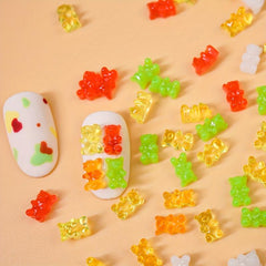 50pcs Cute Candy Bear Nail Charms Resin 3D Rhinestones Accessories