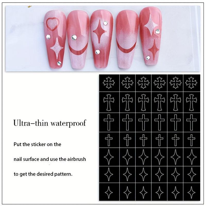 6 Sheets Nail Stickers Butterfly Flower Moon Stars Heart French Stencil