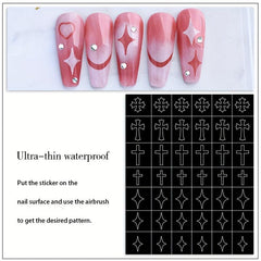 6 Sheets Nail Stickers Butterfly Flower Moon Stars Heart French Stencil