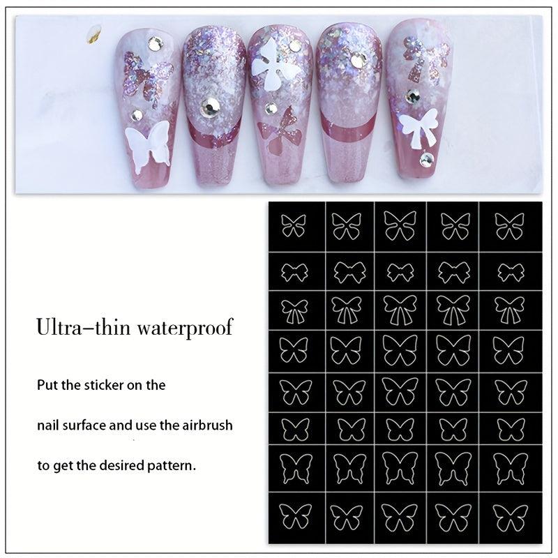 6 Sheets Nail Stickers Butterfly Flower Moon Stars Heart French Stencil