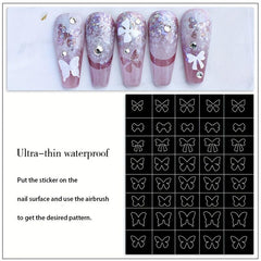 6 Sheets Nail Stickers Butterfly Flower Moon Stars Heart French Stencil