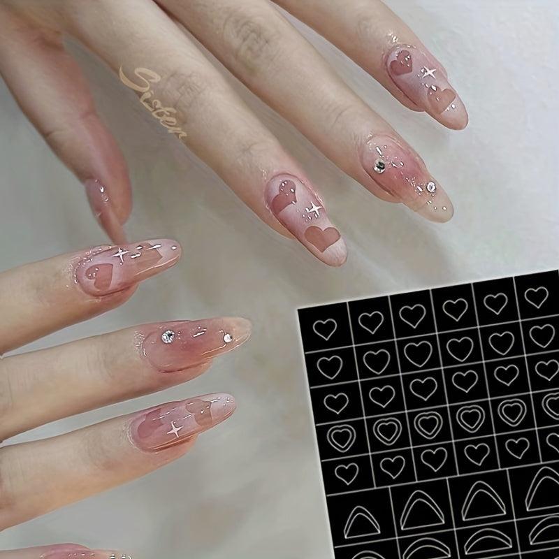 6 Sheets Nail Stickers Butterfly Flower Moon Stars Heart French Stencil