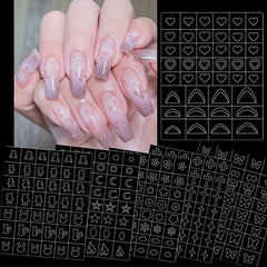 6 Sheets Nail Stickers Butterfly Flower Moon Stars Heart French Stencil