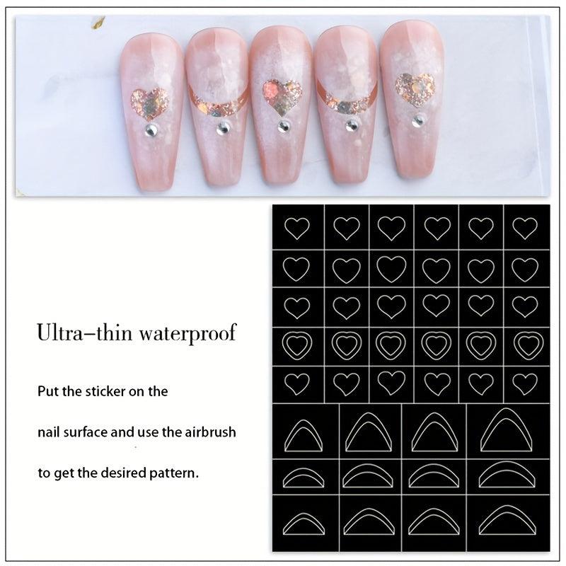 6 Sheets Nail Stickers Butterfly Flower Moon Stars Heart French Stencil