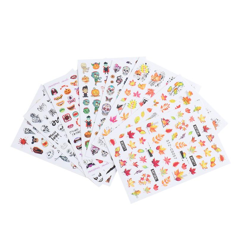 Halloween Nail Decals - Fall Leaves, Pumpkin, Bat, Ghost, Spider