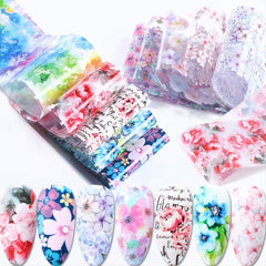 Floral Nail Foil Transfer Stickers 10 Designs Starry Sky Nail Decals