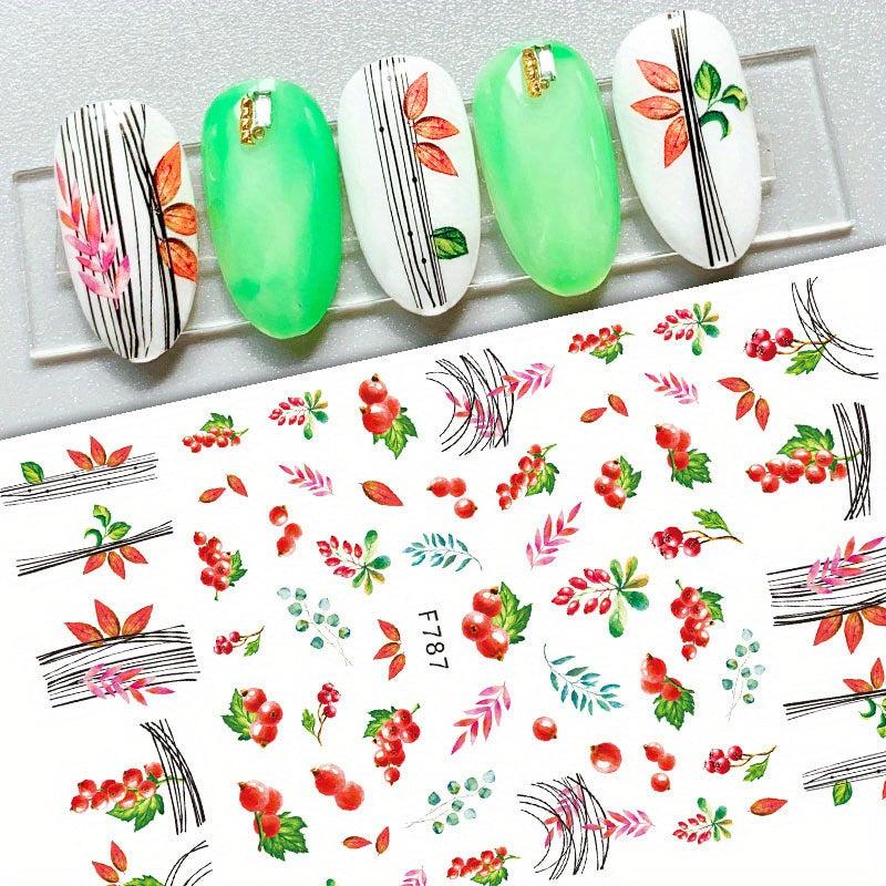 Colorful Jungle Leaf Nail Art Stickers Self Adhesive Maple Leaf Nail Decoration
