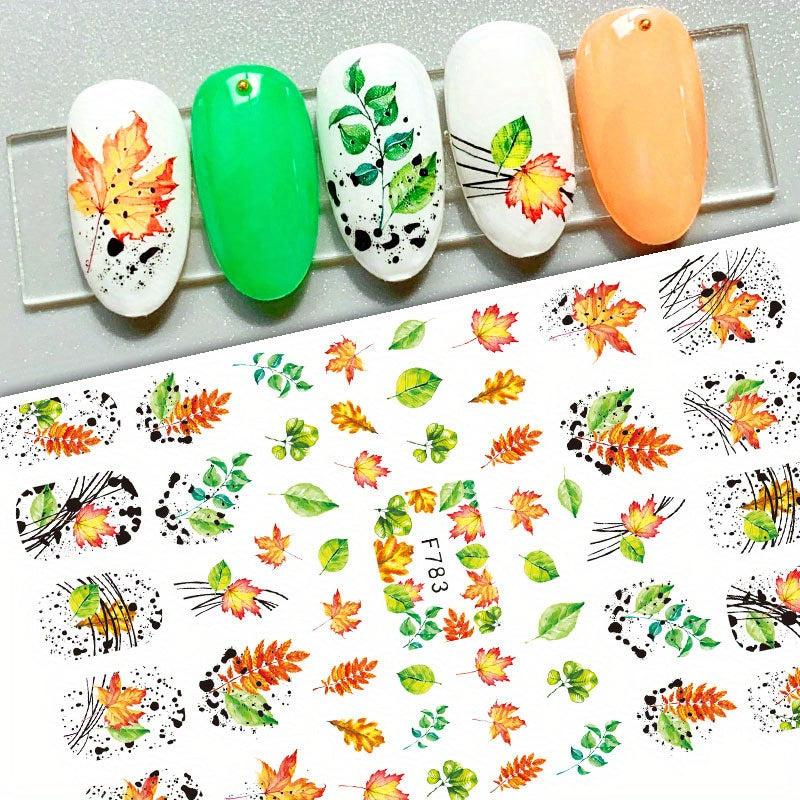 Colorful Jungle Leaf Nail Art Stickers Self Adhesive Maple Leaf Nail Decoration